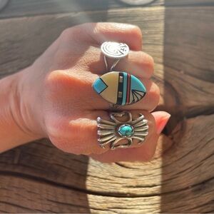 Native American inlay Zuni ring. Sterling Silver.